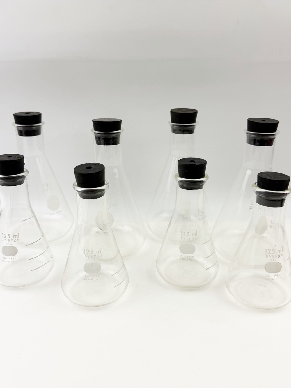 Pyrex Glass Beaker 300 ml 125 ml Set of 8 Stopper Measurement Lab Science